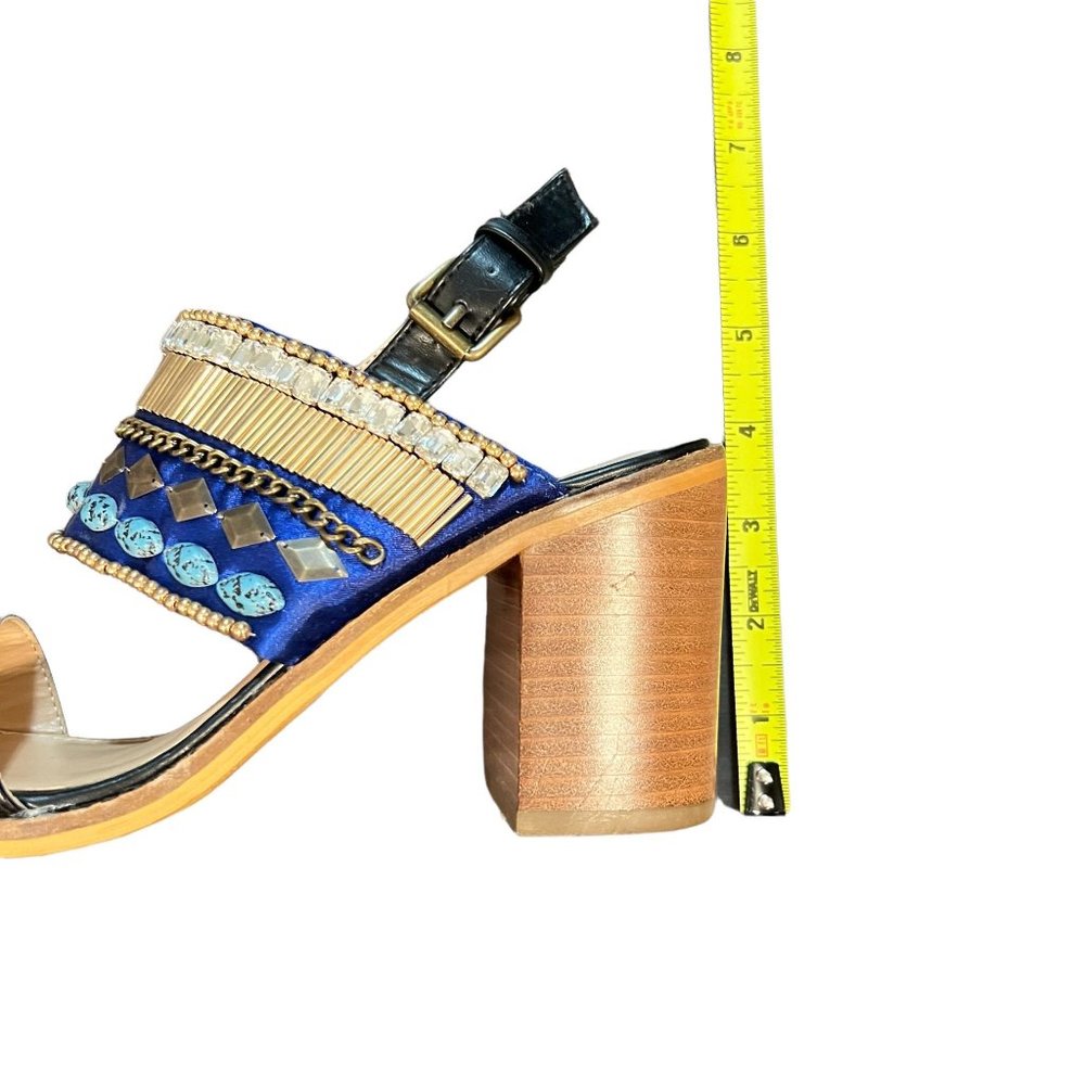 Catherine Malandrino Yance Black Stacked Heel Sandal Rhinestone Faux Tur… - Picture 10 of 12